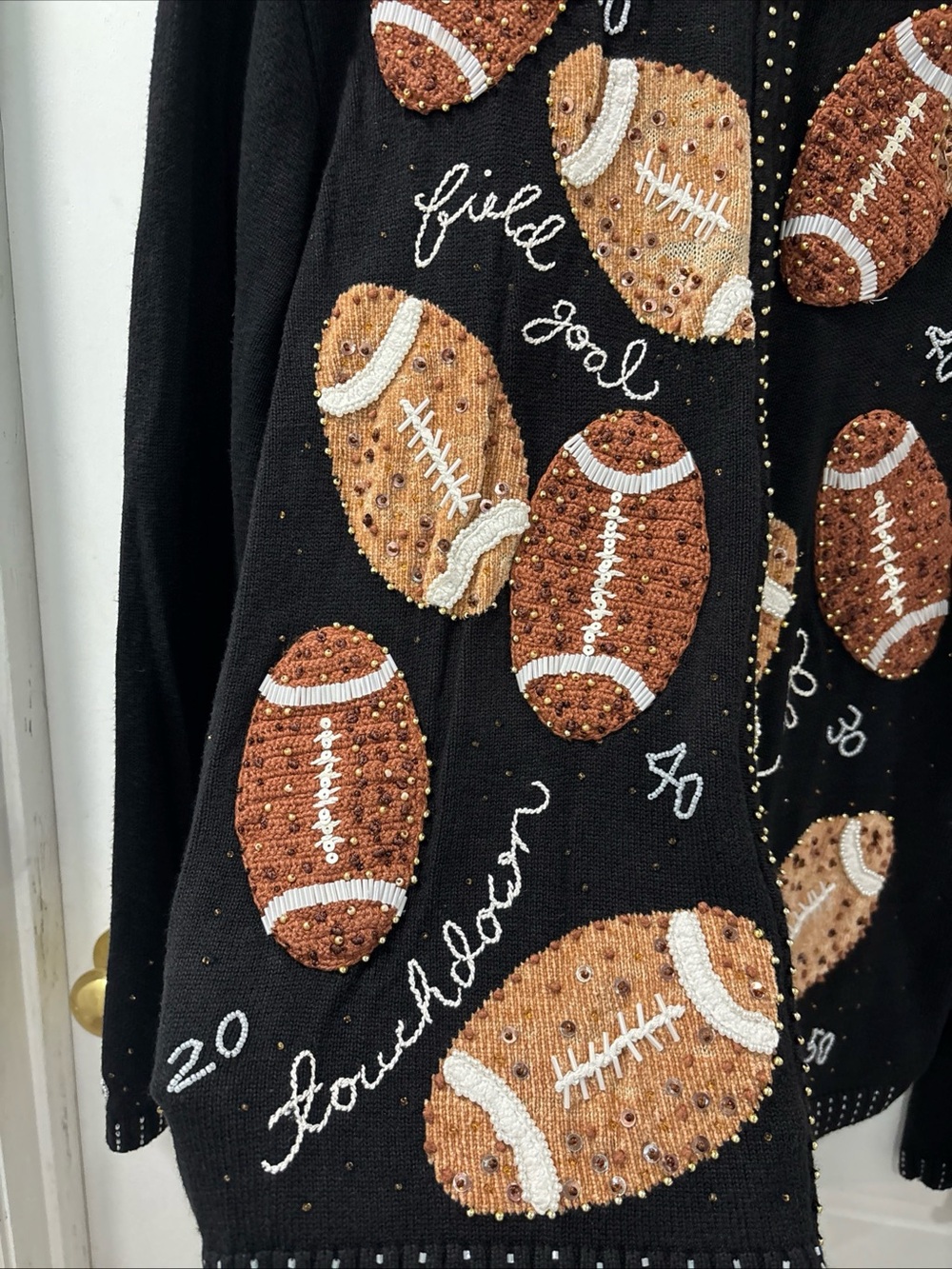 Berek Women’s Vintage Full Zip Sweater Size XL Beaded Football Gameday EUC - Picture 2 of 10